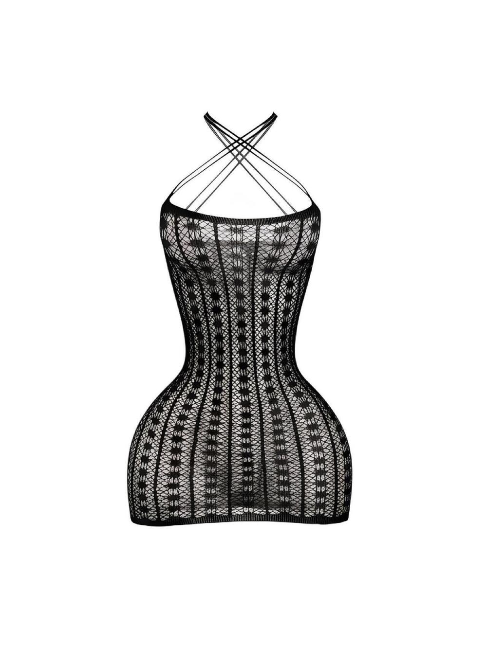 GrlFriday Shop Black Criss-Cross Fishnet Mini Dress